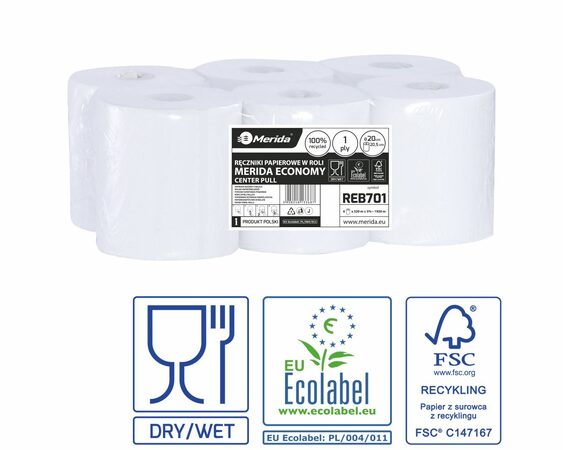 Papírové ručníky v rolích ECONOMY FLEXI MAXI, bílé, 1 -vrstvé, 320 m, 6 rolí/bal