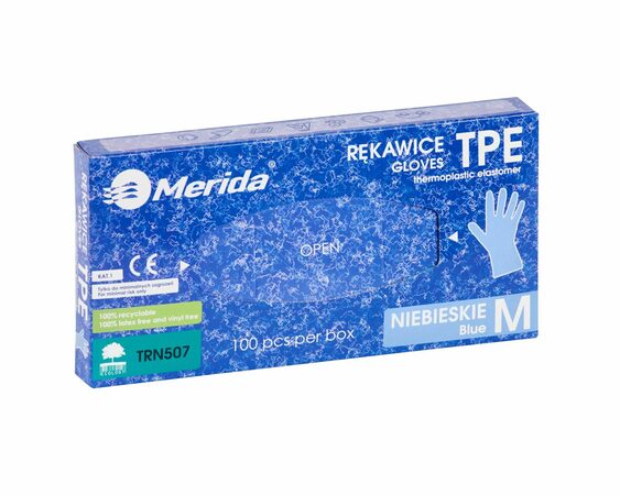 Rukavice z termoplastického elastomeru TPE,velikost M,, modré, balení 100 ks.