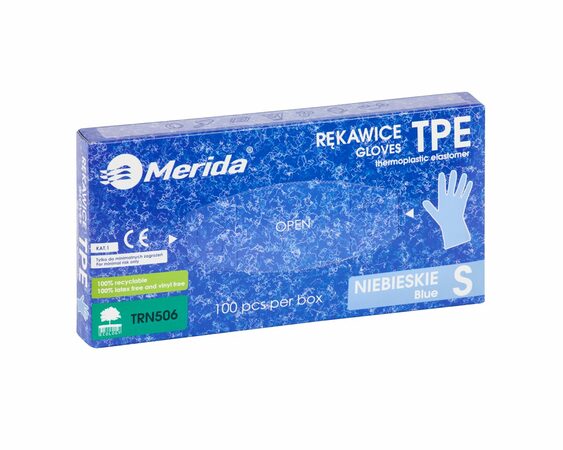Rukavice z termoplastického elastomeru TPE,velikost S,, modré, balení 100 ks.