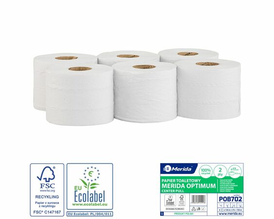 Toaletní papír MERIDA OPTIMUM FLEXI bílý 17 cm, délka 120 m, 2-vrstvý /bal. 6 rolí/ 