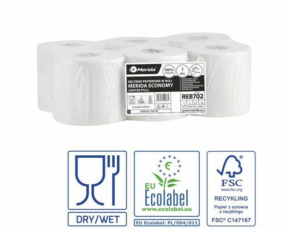 Papírové ručníky v rolích ECONOMY FLEXI MINI, bílé, 17 cm, délka 210 m, 1-vrstvé, 6 rolí/bal