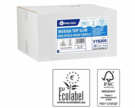 Jednotlivé papírové ručníky MERIDA TOP SLIM, 2-vrstvé, 100% celulóza, 3000 ks.(15x200 ks) 