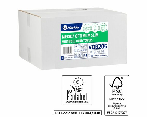 Jednotlivé papírové ručníky MERIDA OPTIMUM SLIM, 2-vrstvé, bílé, 3000 ks.(15x200 ks) 