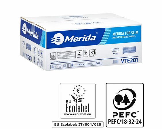 Jednotlivé papírové ručníky MERIDA-TOP SLIM, 100% eco celulóza, 2-vrstvé, 3150 ks