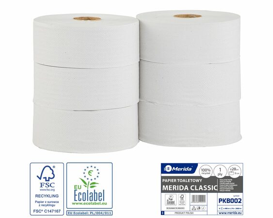 Toaletní papír Merida KLASIK, 28 cm, 480 m, bělost 75% (6rolí/balení)
