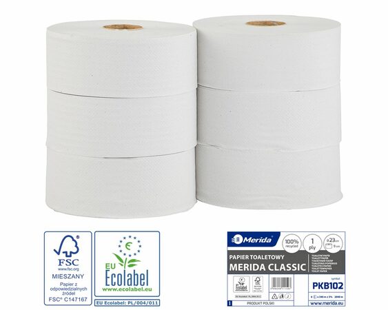 Toaletní papír Merida KLASIK, 23 cm, 340 m, bělost 75% (6rolí/balení)