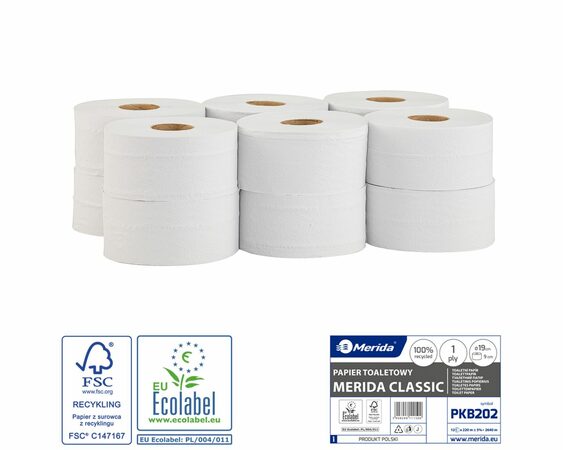 Toaletní papír Merida KLASIK, 19 cm, 220 m, bělost 75% (12rolí/balení)