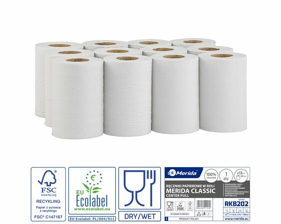 Papírové ručníky v rolích MINI - BÍLÉ, 1-vrstvé, délka 116 m, (12rolí/balení)