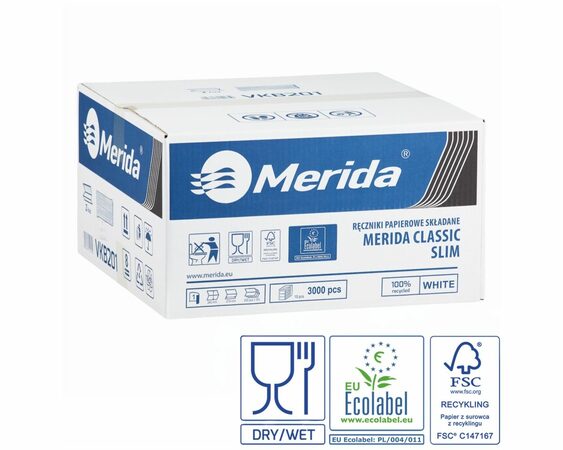 Jednotlivé papírové ručníky MERIDA CLASSIC SLIM, 1-vrstvé, bílé, 3000 ks (15x200 ks) 