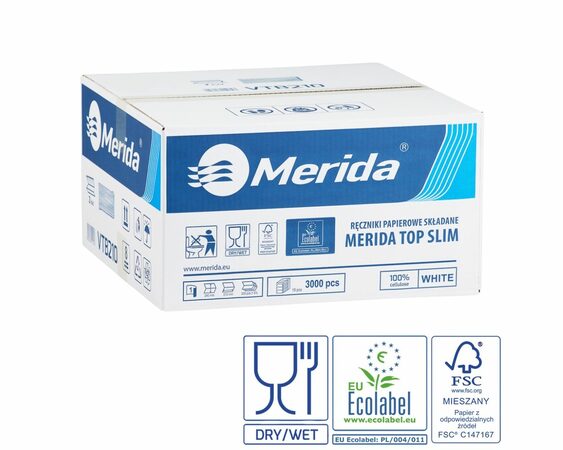 Jednotlivé papírové ručníky MERIDA TOP SLIM, 100% celulóza, 1-vrstvé, 3000 ks (15x200 ks)