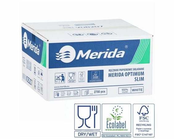 Jednotlivé papírové ručníky MERIDA OPTIMUM SLIM, 2-vrstvé, bílé, 2700 ks (15x180 ks) 