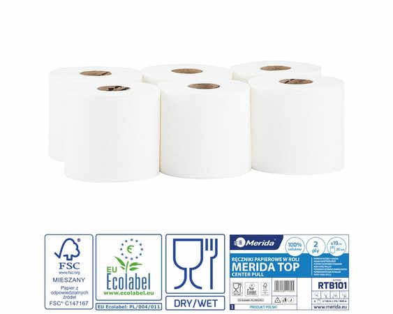Papírové ručníky v rolích TOP  MAXI, 2-vrstvé, 100% celulóza, délka 156 m,  (6rolí/balení)