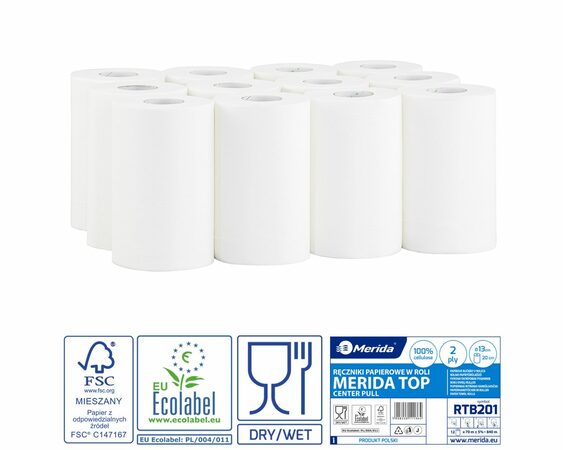 Papírové ručníky v rolích TOP  MINI, 2-vrstvé, 100% celulóza, délka 70 m, (12rolí/balení)