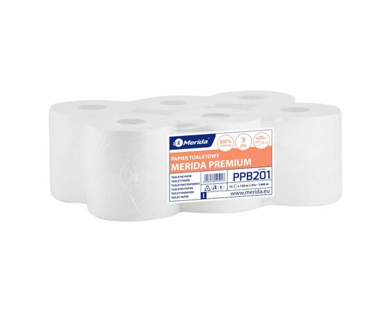Toaletní papír Merida TOP, 20 cm, 120 m, 3-vrstvý, 100% celulóza, (12rolí/balení)