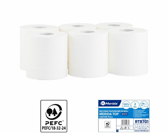 Papírové ručníky v rolích TOP MAXI FLEXI, bílé, 2-vrstvé, 100% celulóza, 158 m, 6 rolí/bal