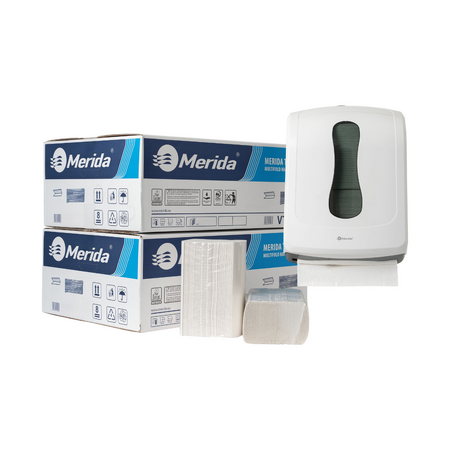 Zásobník na jednotlivé papírové ručníky MERIDA ONE MAXI SLIM, bílý + 2 kartony papírových ručníků VTB207