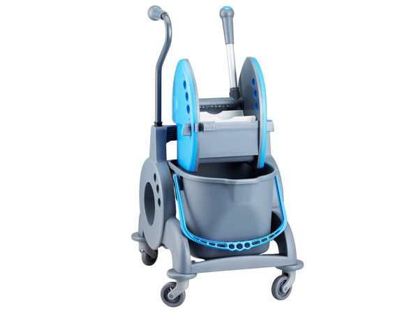 Úklidový vozík MERIDA modrý s ergonomickou rukojetí jednokbelíkový 15 l + box 8 l, ždímač