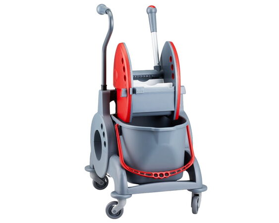 Úklidový vozík MERIDA červený s ergonomickou rukojetí jednokbelíkový 15l + box 8l, ždímač
