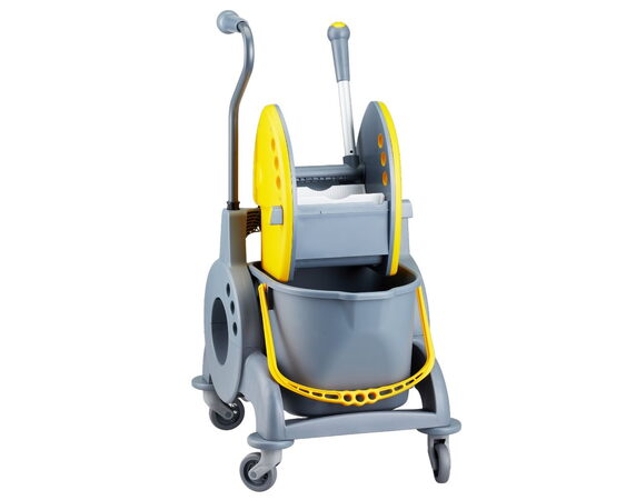 Úklidový vozík MERIDA žlutý s ergonomickou rukojetí jednokbelíkový 15 l + box 8 l, ždímač 