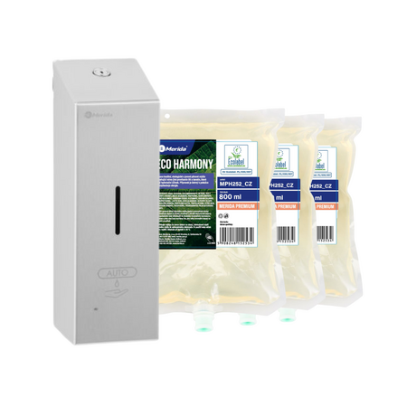 Automatický dávkovač pěnového mýdla MERIDA STELLA SLIM nerez mat + 3 ks ECO Harmony mýdlo za 3,- Kč