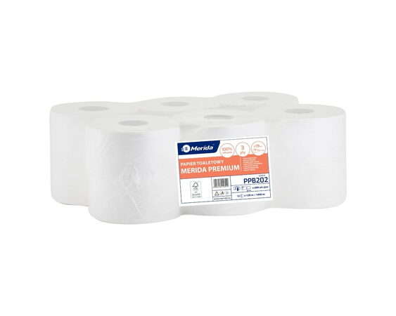 Toaletní papír Merida TOP, 19 cm, 120 m, 3-vrstvý, 100% celuloza, (12rolí/balení)