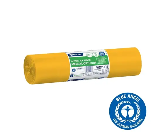 Pytle na odpadky MERIDA OPTIMUM, 70 x 110 cm, objem 120 l, role 50 ks, ŽLUTÉ, LDPE