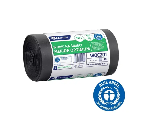 Sáčky na odpadky MERIDA OPTIMUM, 60 x 90 cm, objem 70 l, role 50 ks, ČERNÉ, HDPE/LDPE