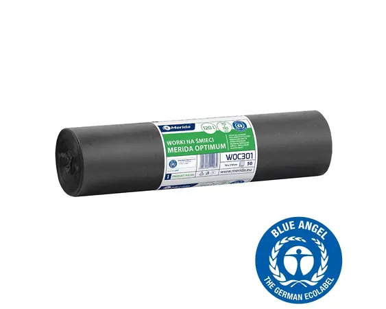 Pytle na odpadky MERIDA OPTIMUM, 70 x 110 cm, objem 120 l, role 50 ks, ČERNÉ, LDPE