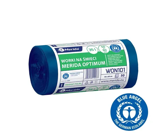 Sáčky na odpadky MERIDA OPTIMUM, 50 x 60 cm, objem 35 l, role 50 ks, MODRÉ, HDPE/LDPE
