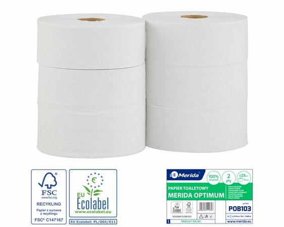 Toaletní papír OPTIMUM, 23 cm, 210 m, 2-vrstvý, bílý, (6rolí/balení)