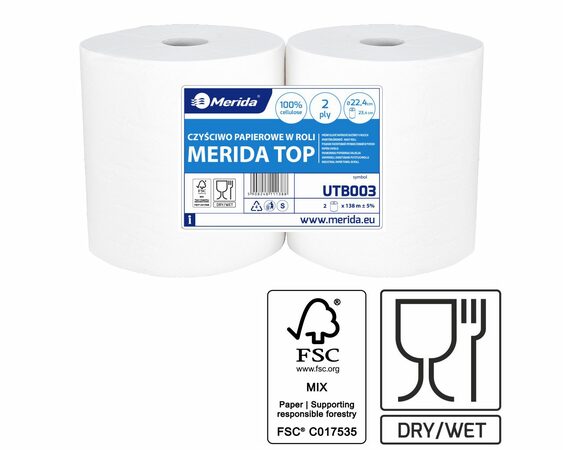 Papírové čistivo MERIDA TOP LUX z celulozy - menší (2role/balení)