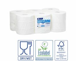 Papírové ručníky v rolích TOP  MAXI, 2-vrstvé, 100% celulóza, délka 156 m,  (6rolí/balení)