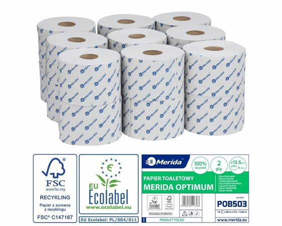 Toaletní papír OPTIMUM BÍLÝ, 2-vrstvý, 13,5 cm x 9 cm, 68 m, (18 rolí/bal)